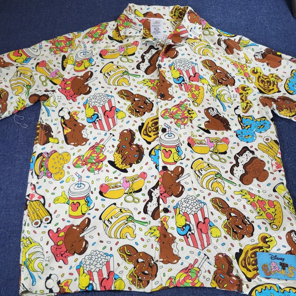 Disney Eats Parks Snack All Over Print Button Up Shirt Mens Medium White Multi
